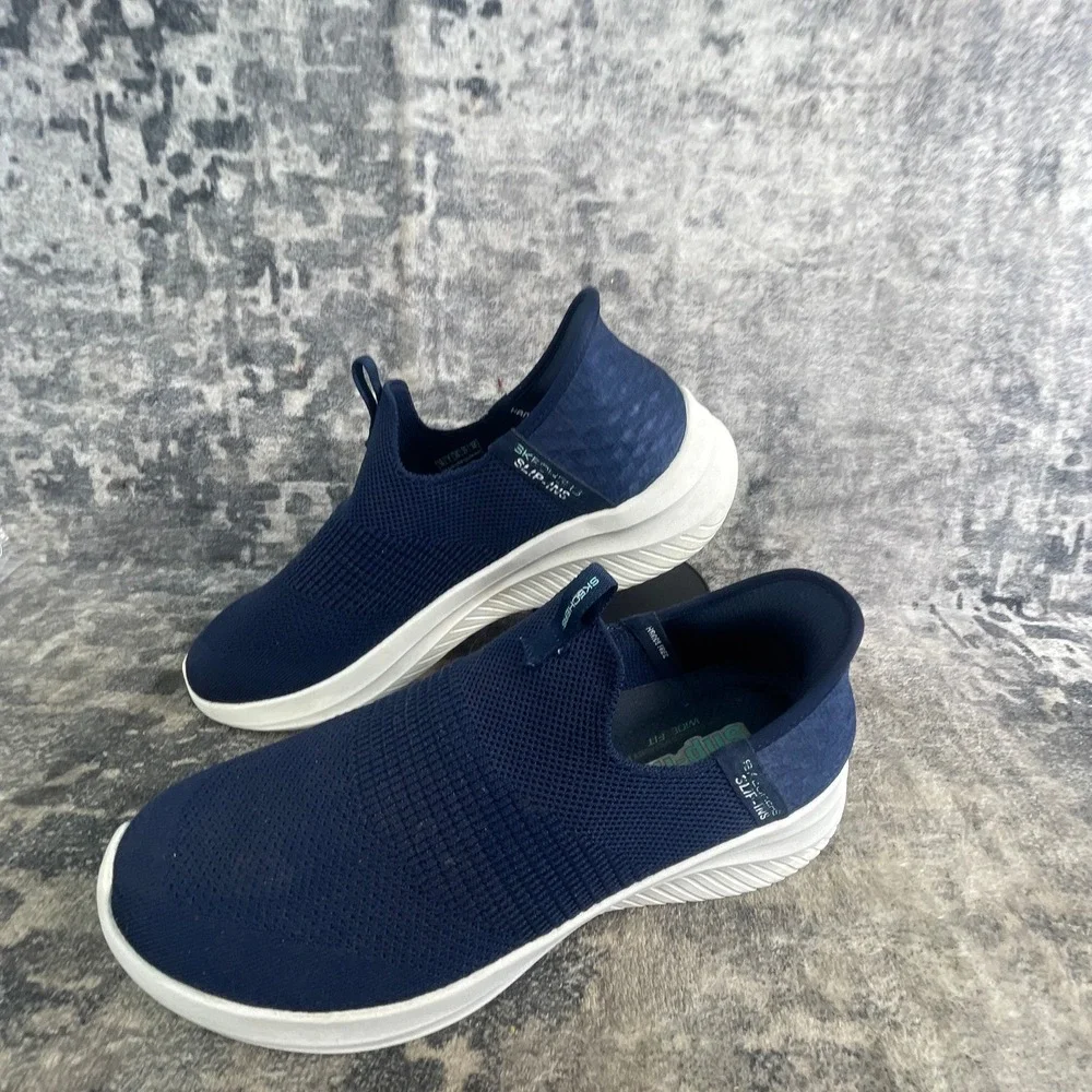 Skechers Mens 10 W Slip Ins Ultra Flex 3.0 Smooth Step Navy Blue Mesh Sneakers